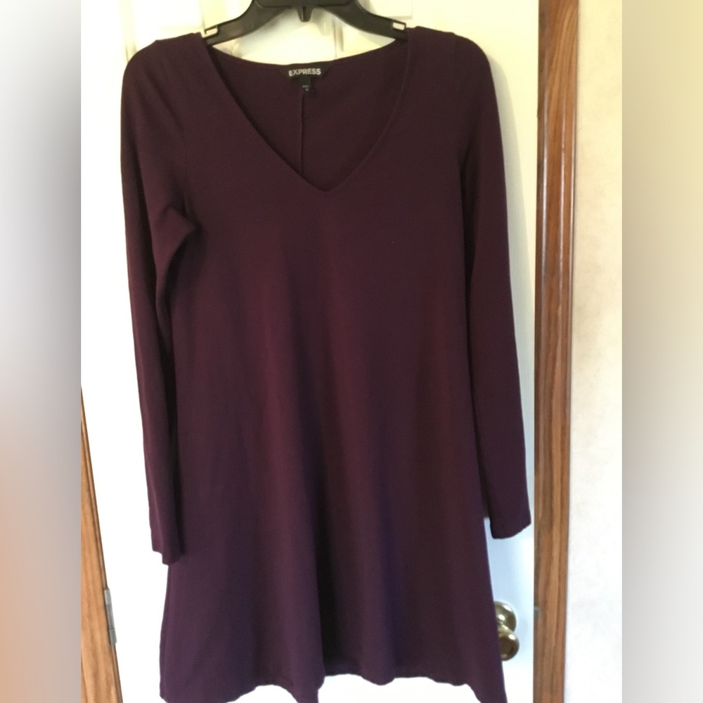 EUC Express swing dress size small in deep purple/maroon, long sleeves
